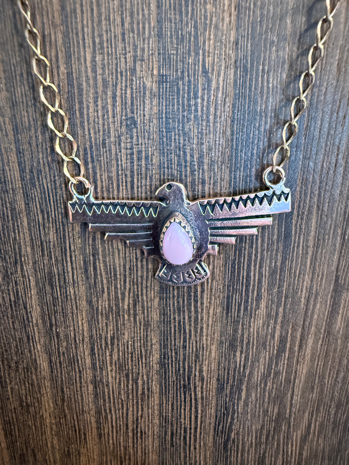 Queen Pink Conch Genuine Copper Thunderbird Pendant Chain Necklace