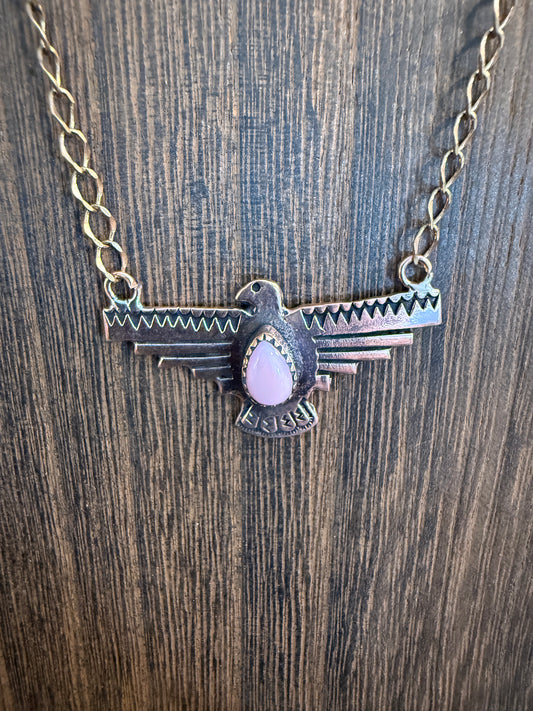Queen Pink Conch Genuine Copper Thunderbird Pendant Chain Necklace