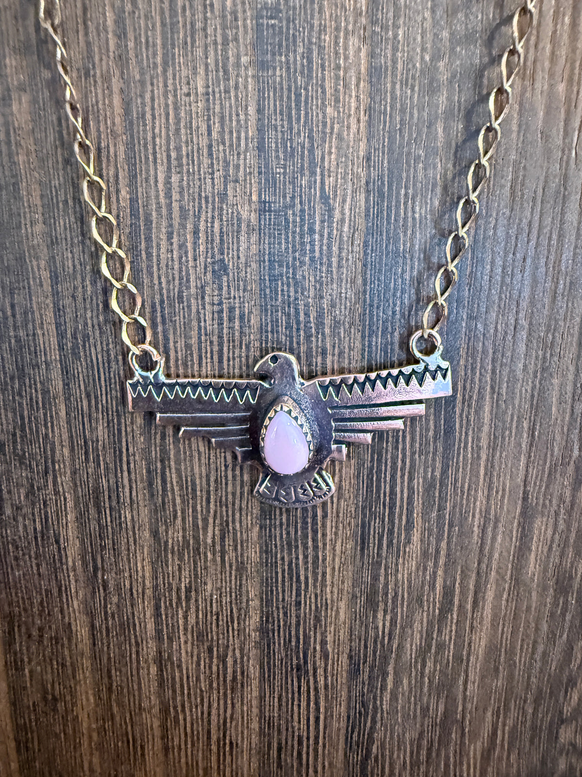 Queen Pink Conch Genuine Copper Thunderbird Pendant Chain Necklace