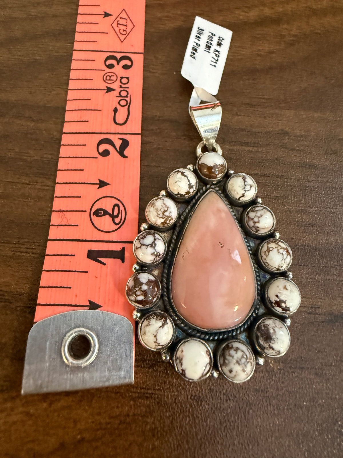 Pink Opal and Wild Horse Dahlia Pendant Silver Plated