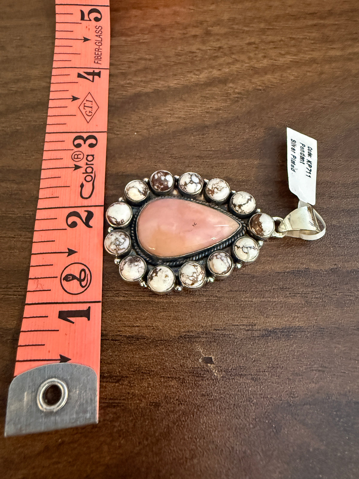 Pink Opal and Wild Horse Dahlia Pendant Silver Plated