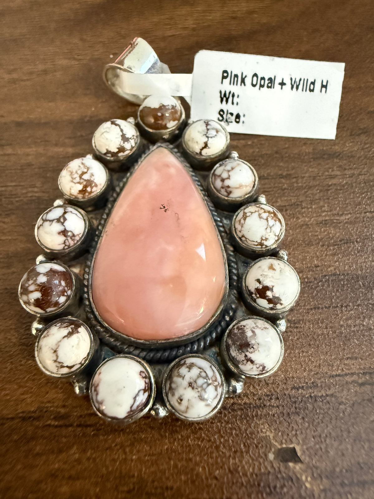 Pink Opal and Wild Horse Dahlia Pendant Silver Plated