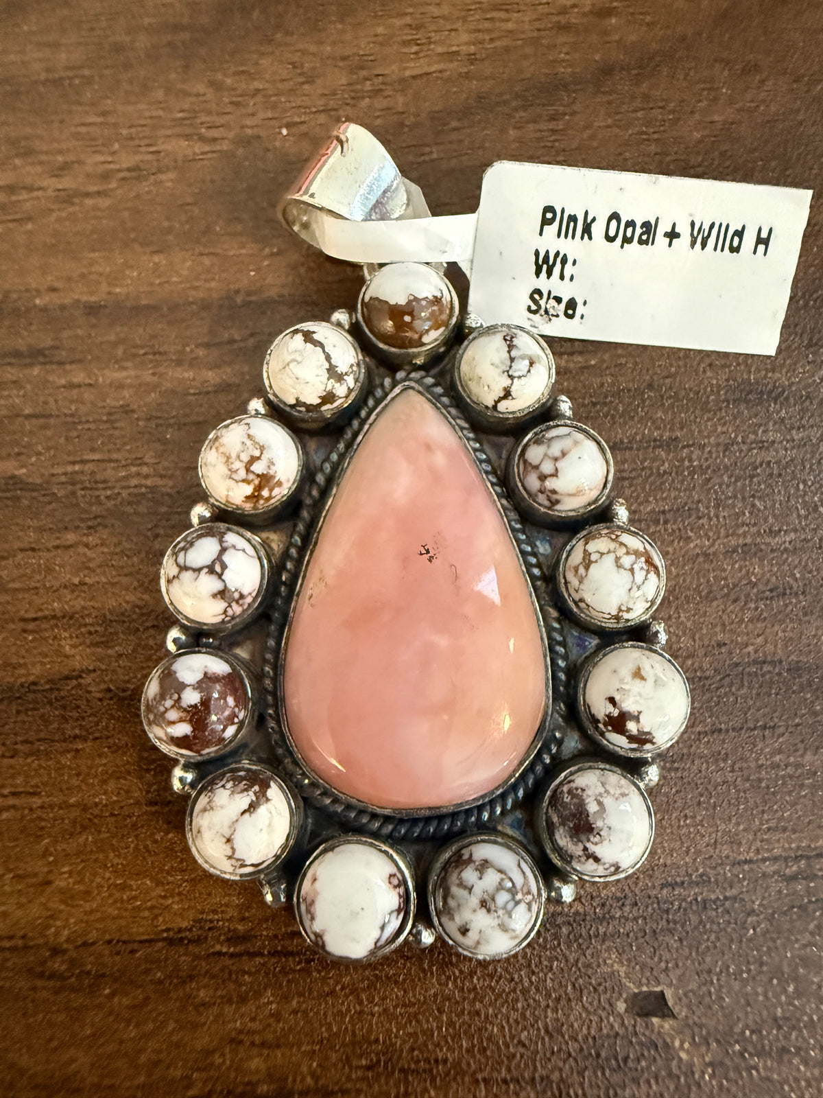 Pink Opal and Wild Horse Dahlia Pendant Silver Plated