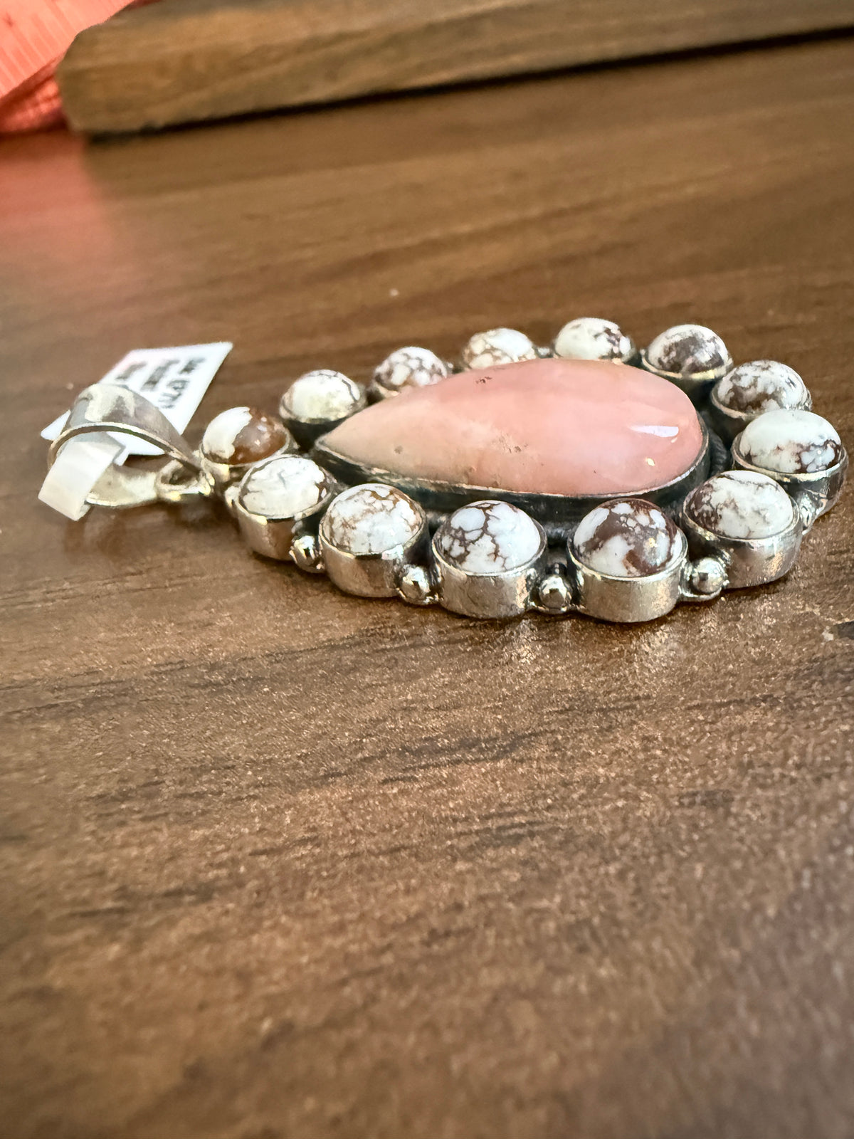 Pink Opal and Wild Horse Dahlia Pendant Silver Plated