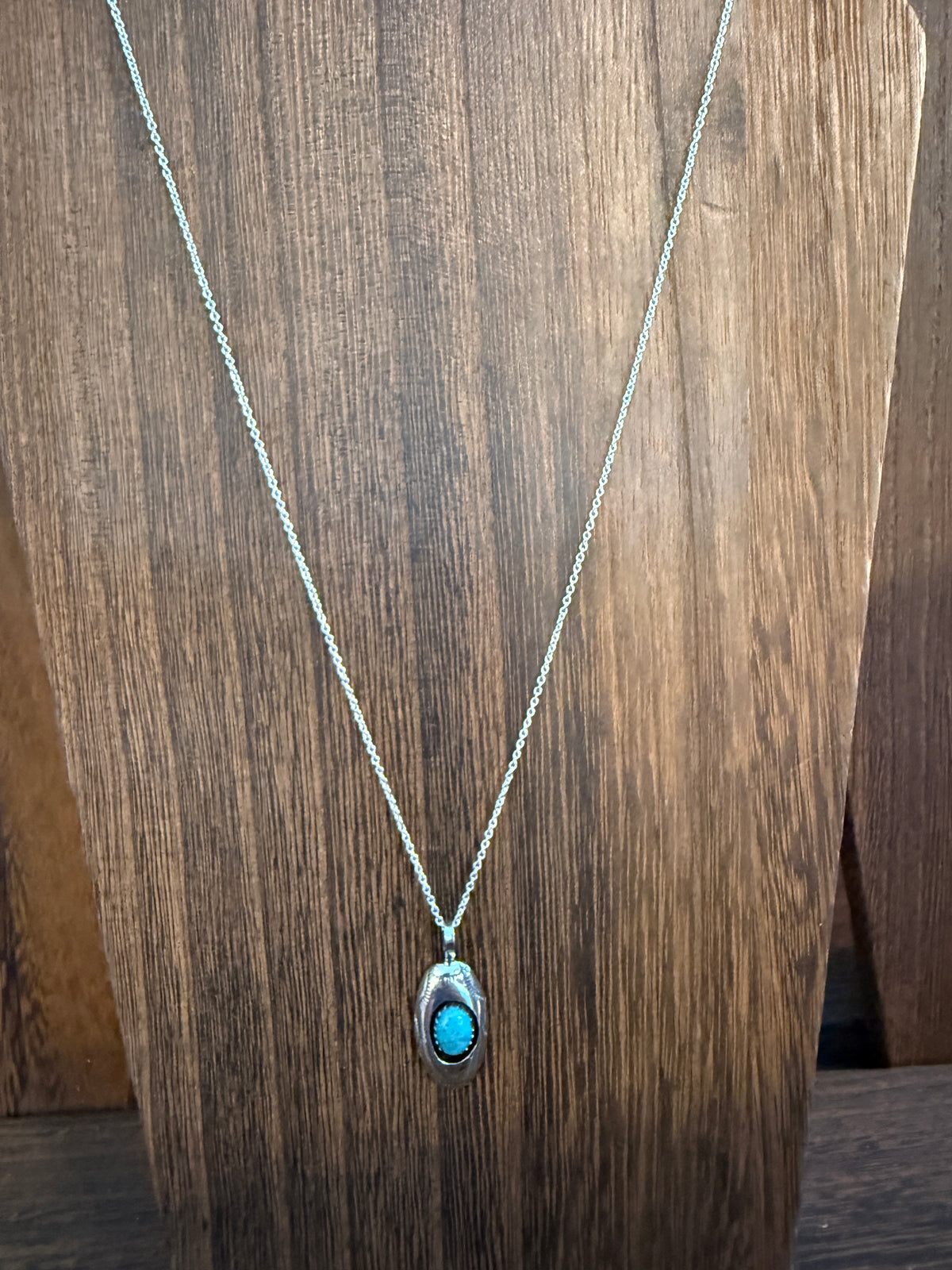 Kingman Turquoise Gemstone Shadowbox Chain Pendant Necklace, 20 Inch