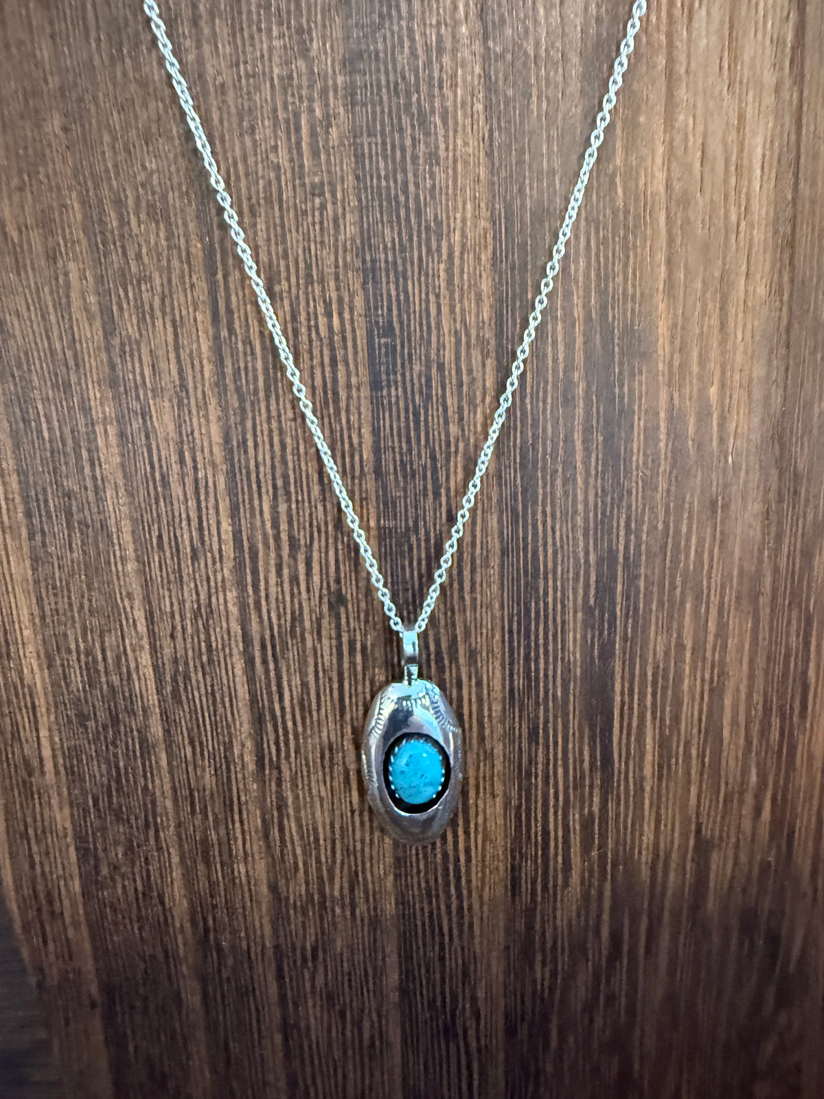 Kingman Turquoise Gemstone Shadowbox Chain Pendant Necklace, 20 Inch