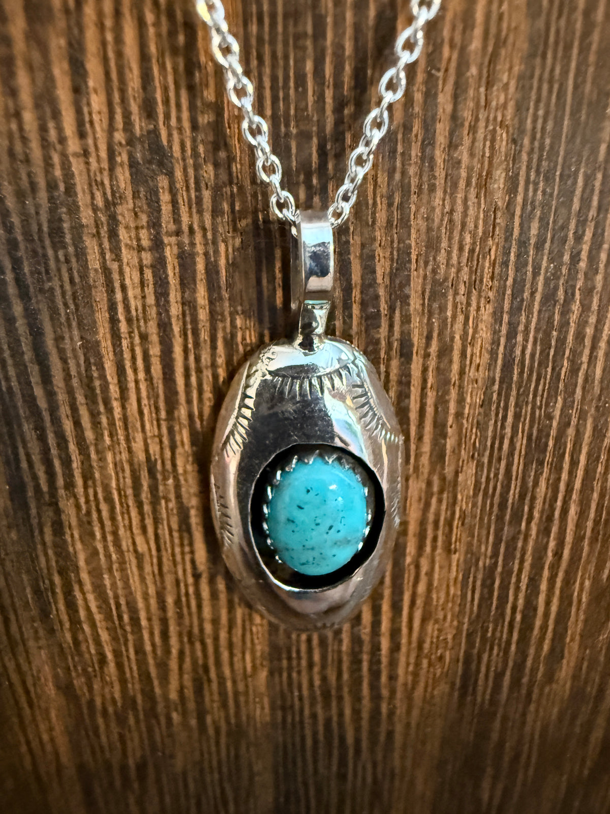 Kingman Turquoise Gemstone Shadowbox Chain Pendant Necklace, 20 Inch