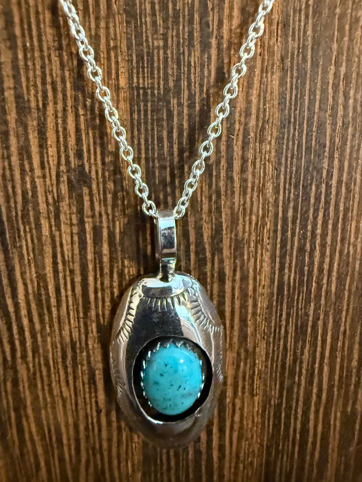 Kingman Turquoise Gemstone Shadowbox Chain Pendant Necklace, 20 Inch
