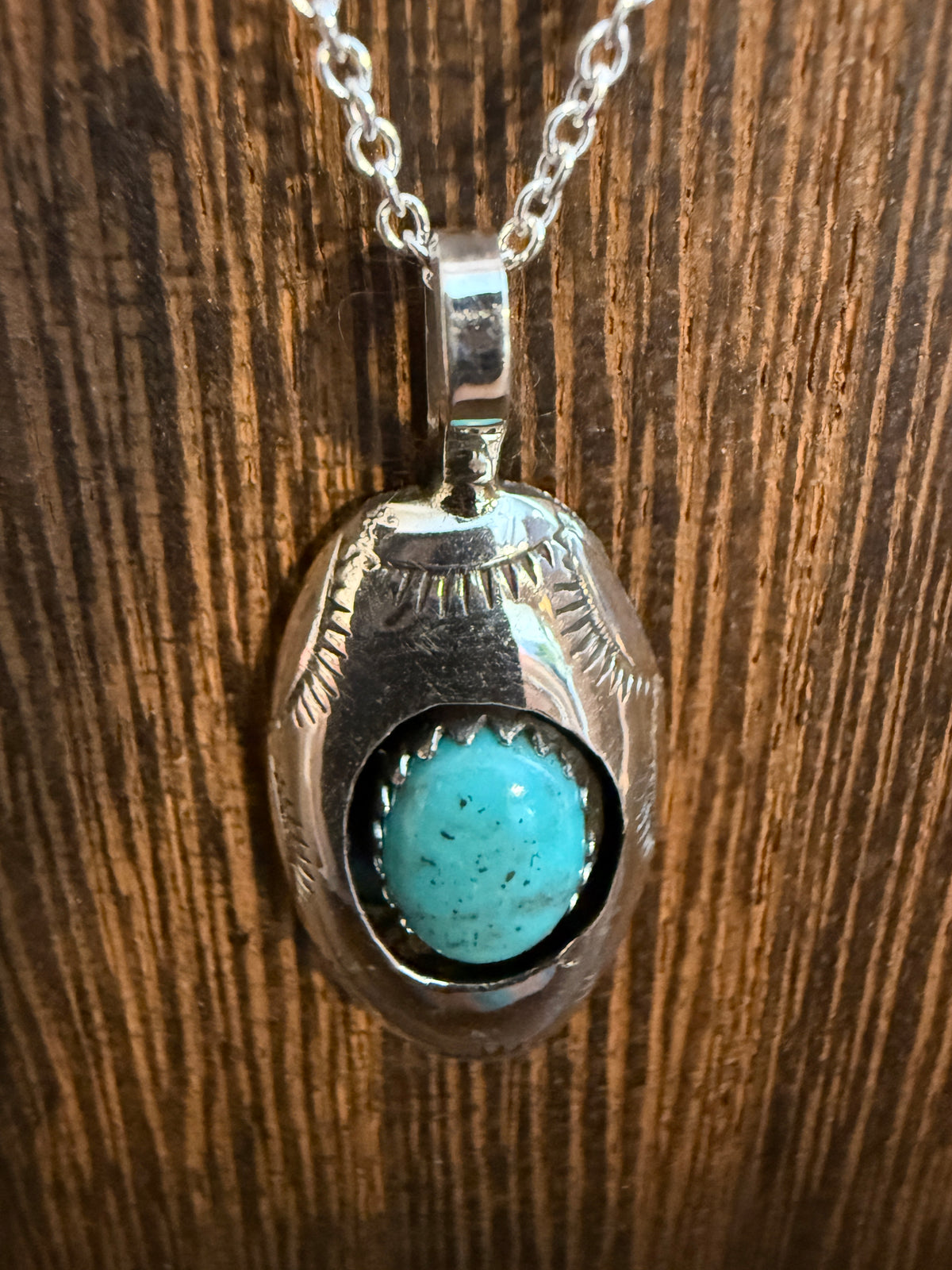 Kingman Turquoise Gemstone Shadowbox Chain Pendant Necklace, 20 Inch