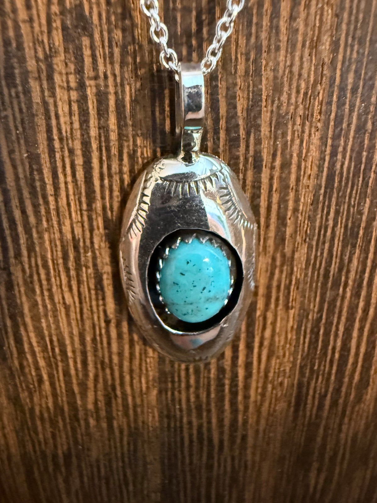 Kingman Turquoise Gemstone Shadowbox Chain Pendant Necklace, 20 Inch