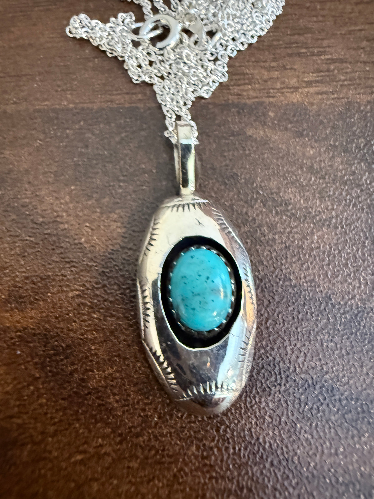Kingman Turquoise Gemstone Shadowbox Chain Pendant Necklace, 20 Inch