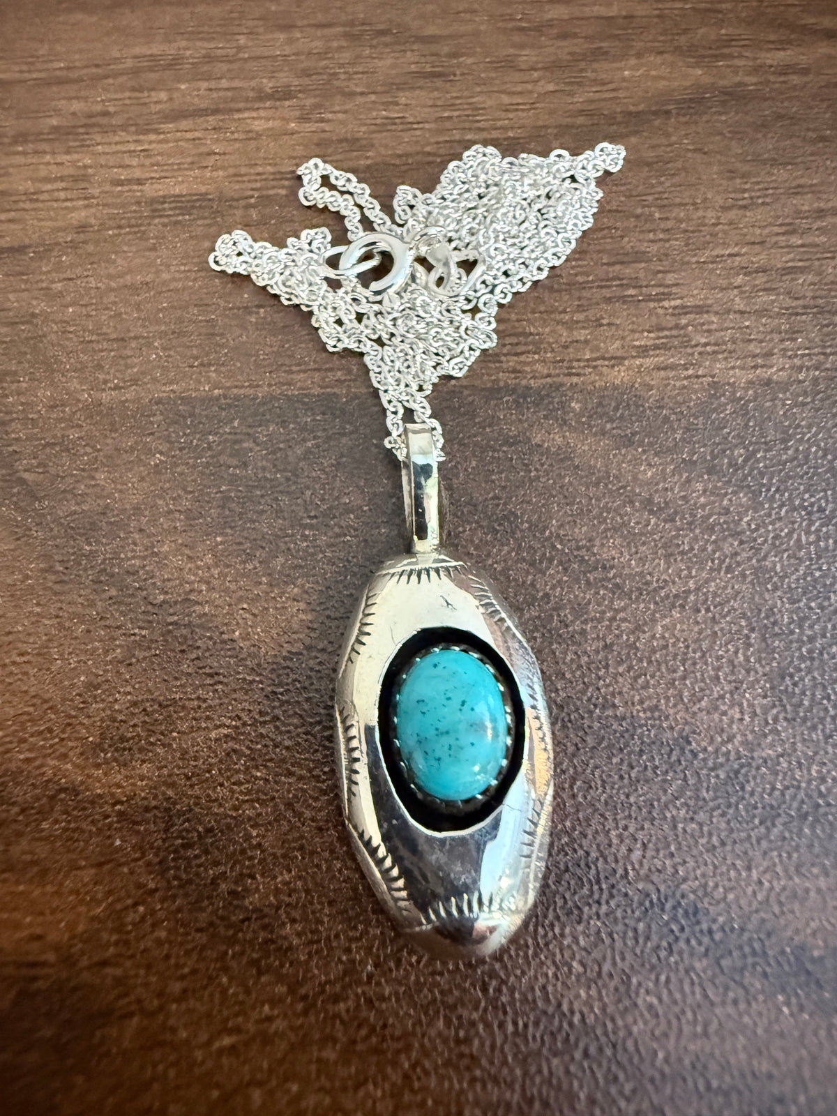 Kingman Turquoise Gemstone Shadowbox Chain Pendant Necklace, 20 Inch