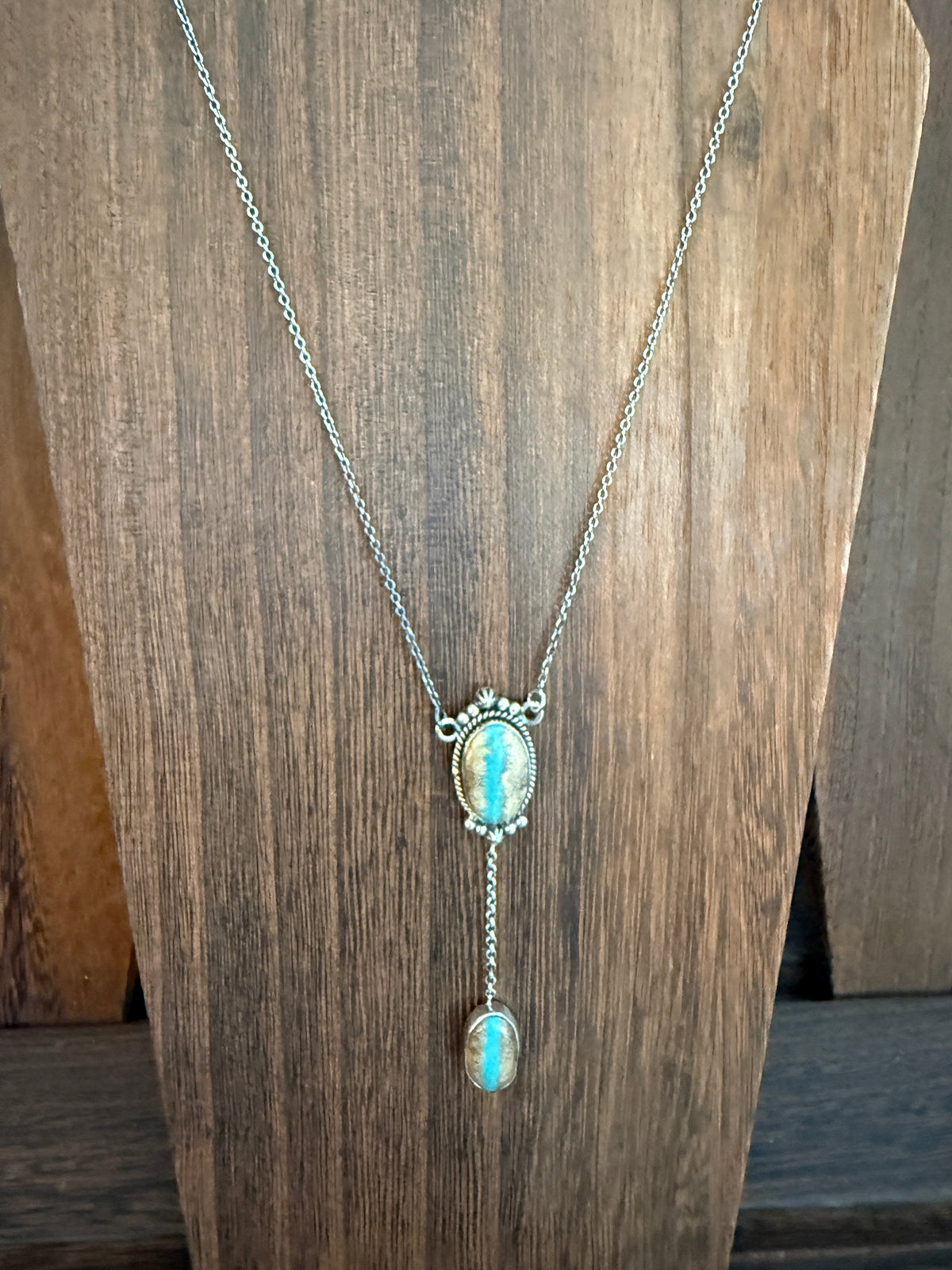 Royston Ribbon Turquoise Gemstone Chain Pendant Necklace in Sterling Silver 16 Inch Chain