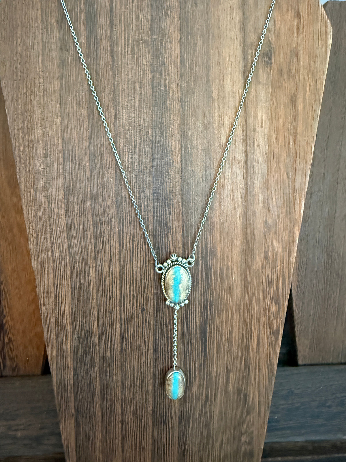 Royston Ribbon Turquoise Gemstone Chain Pendant Necklace in Sterling Silver 16 Inch Chain