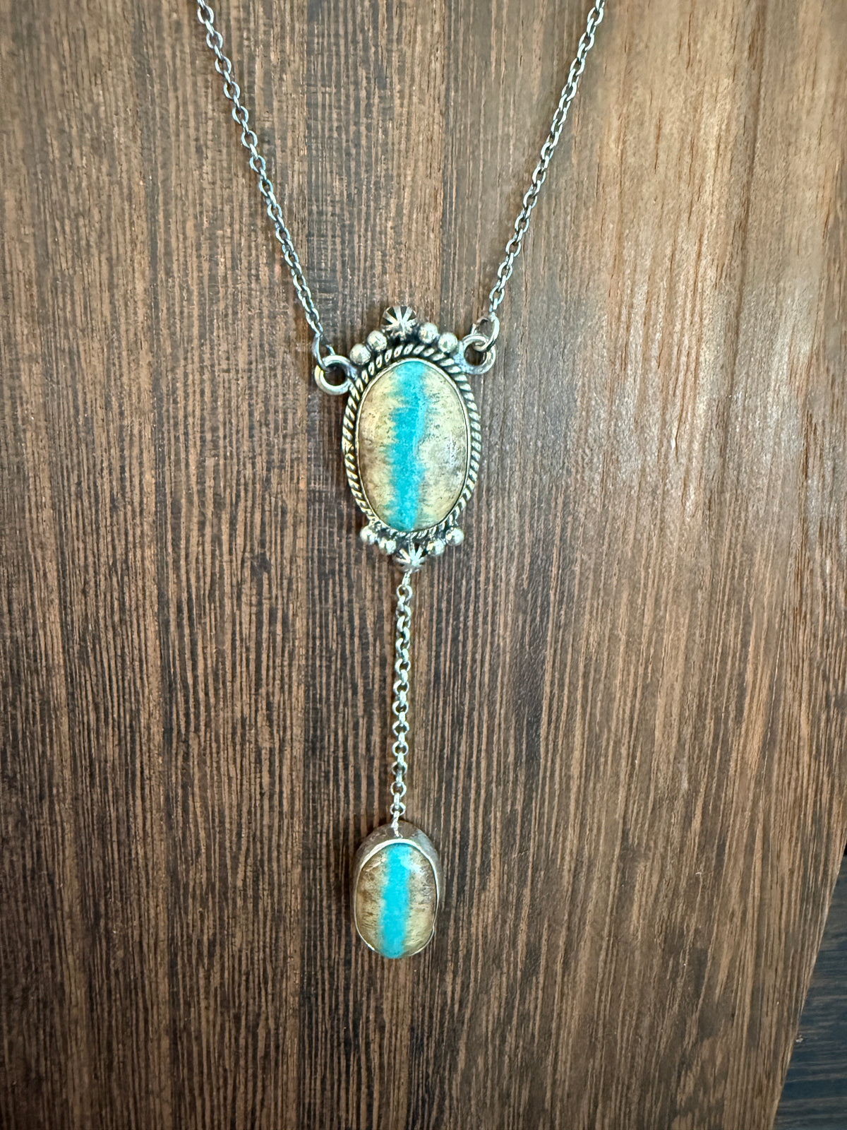 Royston Ribbon Turquoise Gemstone Chain Pendant Necklace in Sterling Silver 16 Inch Chain