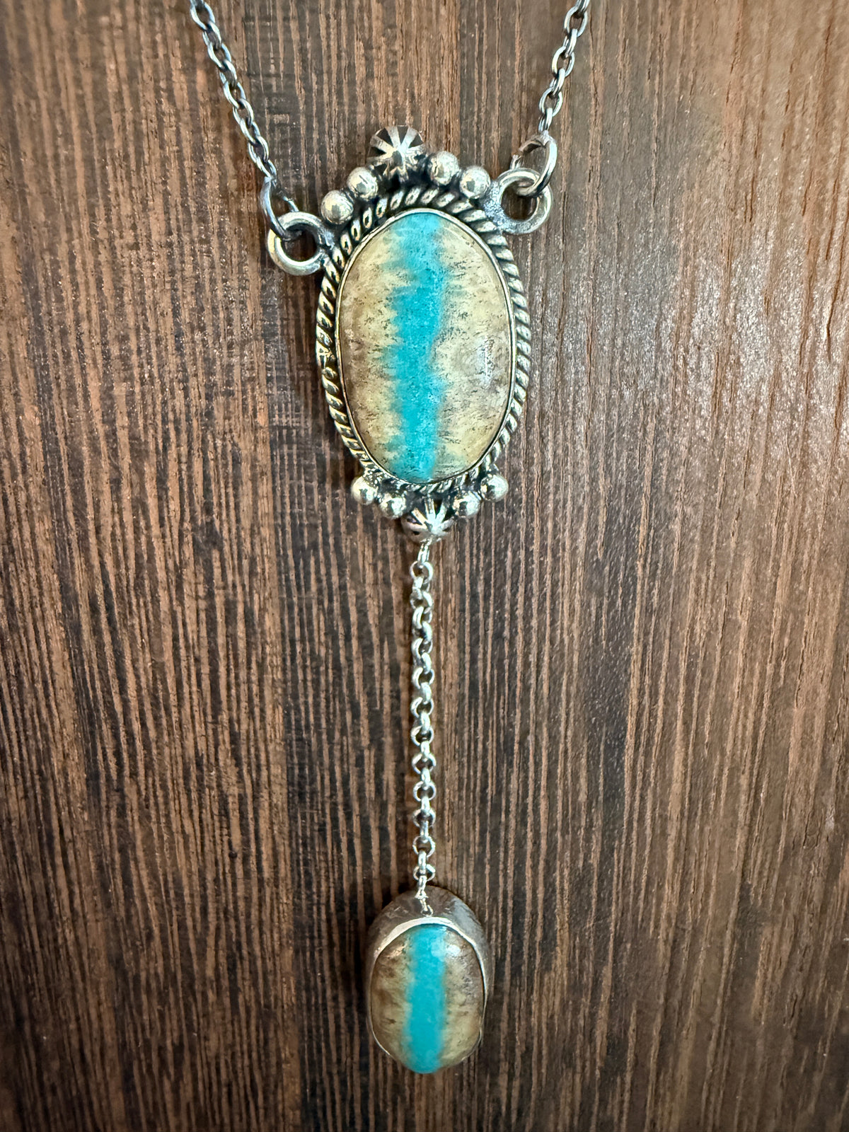 Royston Ribbon Turquoise Gemstone Chain Pendant Necklace in Sterling Silver 16 Inch Chain
