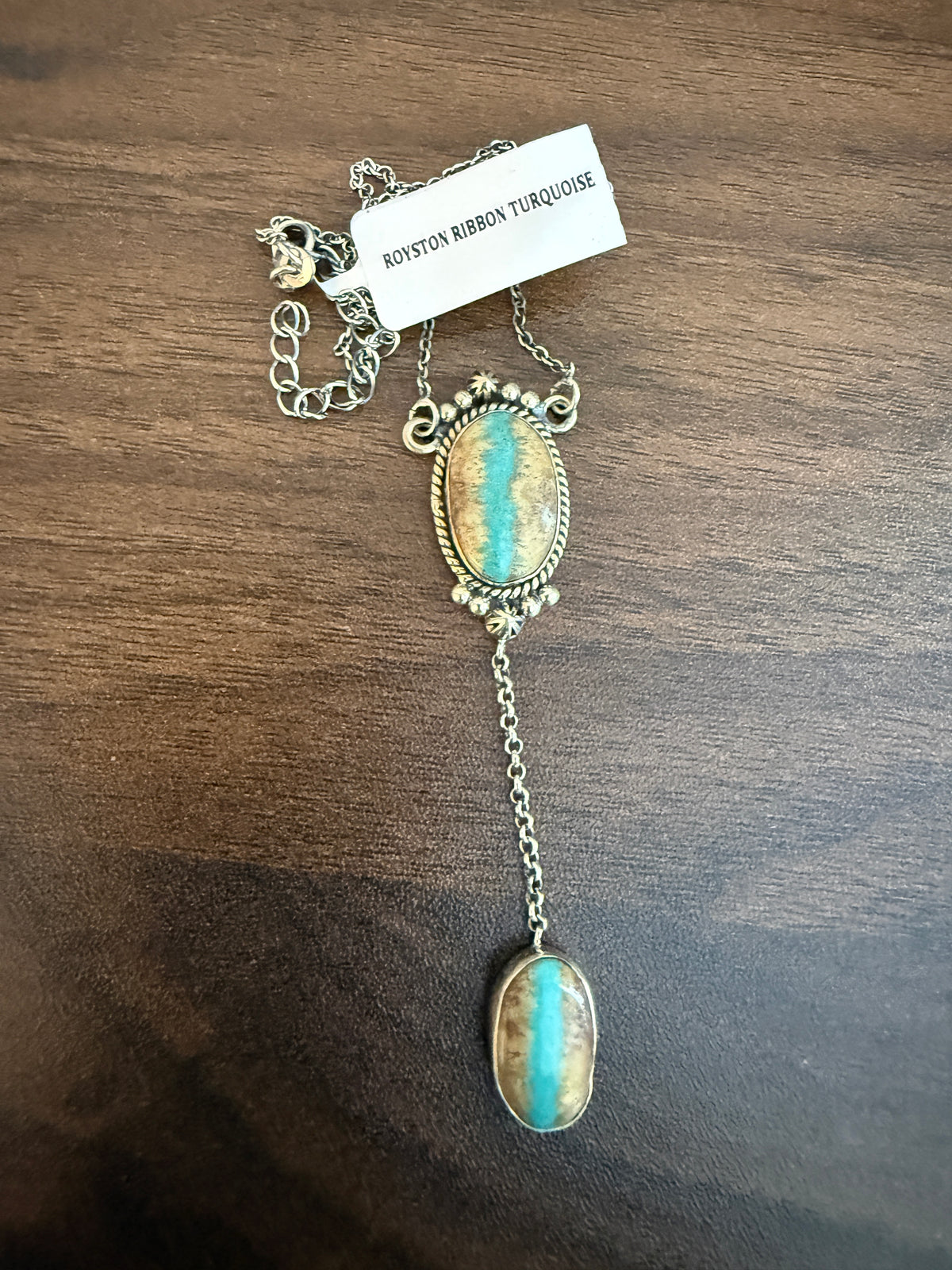 Royston Ribbon Turquoise Gemstone Chain Pendant Necklace in Sterling Silver 16 Inch Chain