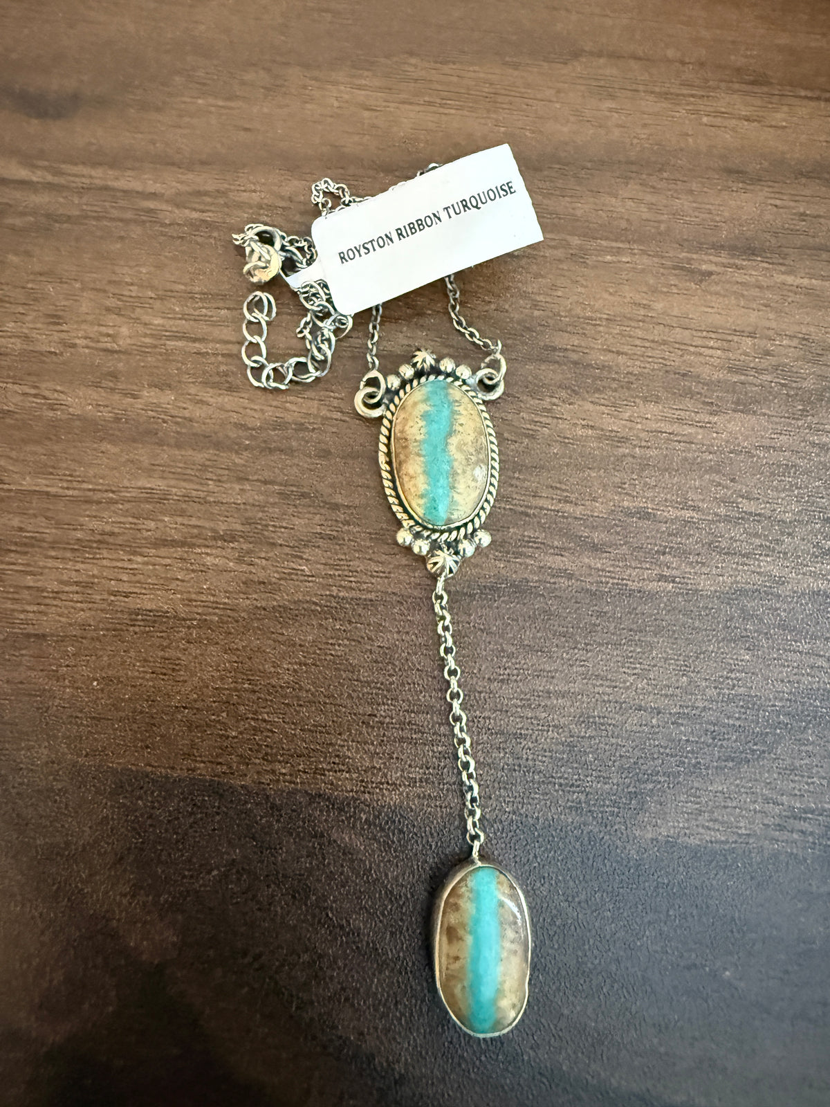 Royston Ribbon Turquoise Gemstone Chain Pendant Necklace in Sterling Silver 16 Inch Chain