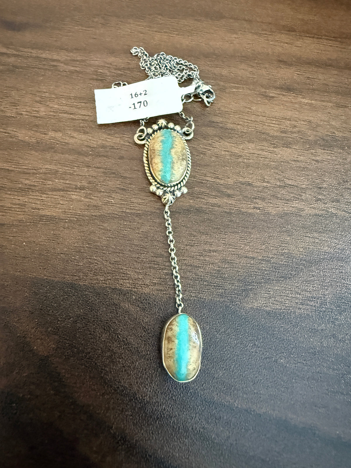 Royston Ribbon Turquoise Gemstone Chain Pendant Necklace in Sterling Silver 16 Inch Chain