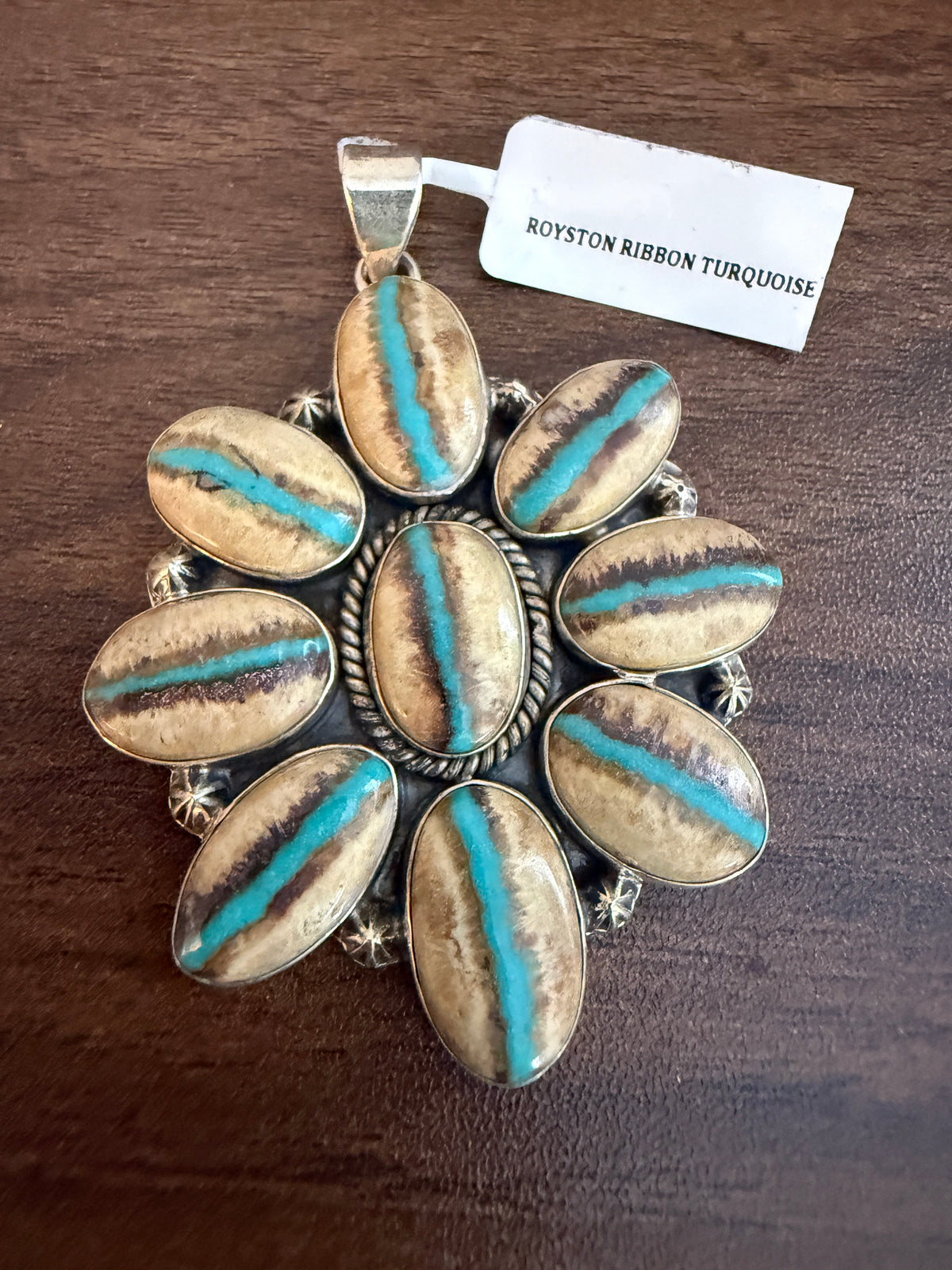 Royston Ribbon Turquoise Gemstone Huge Statement Pendant in Sterling Silver