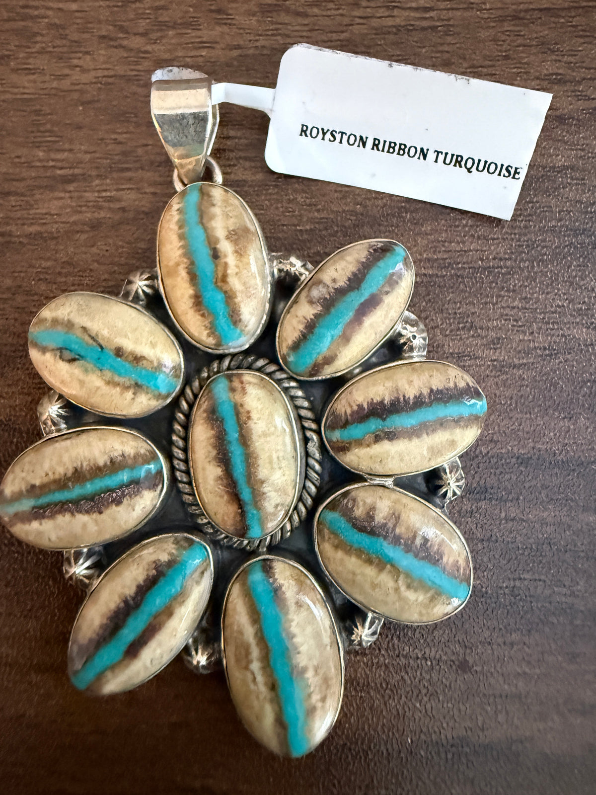 Royston Ribbon Turquoise Gemstone Huge Statement Pendant in Sterling Silver