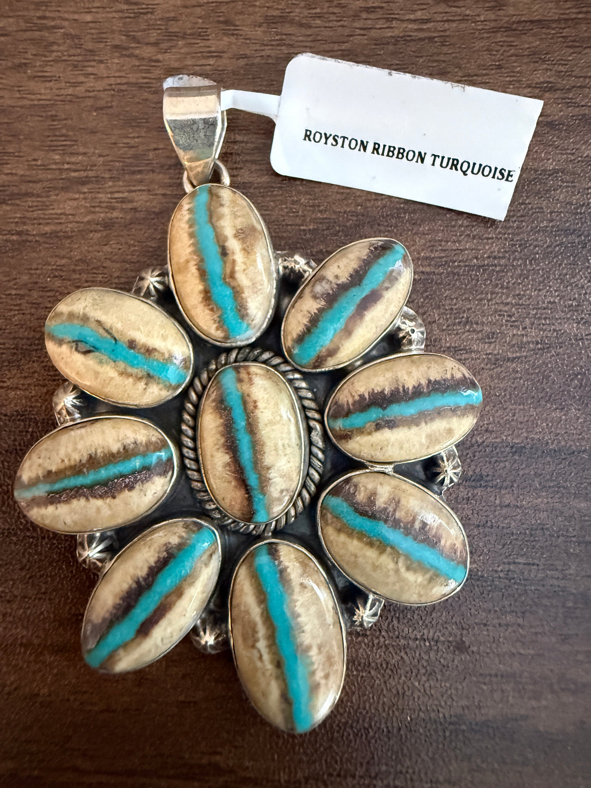 Royston Ribbon Turquoise Gemstone Huge Statement Pendant in Sterling Silver