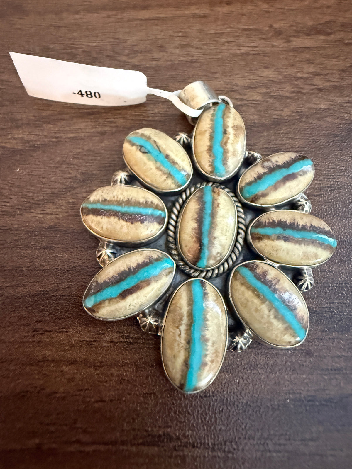 Royston Ribbon Turquoise Gemstone Huge Statement Pendant in Sterling Silver