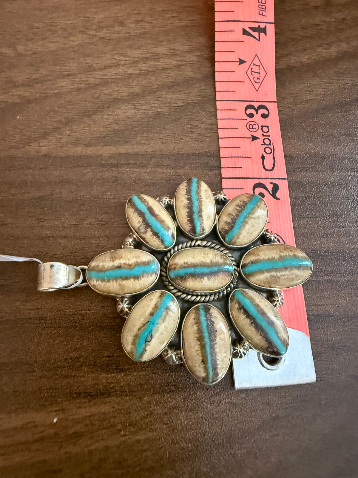 Royston Ribbon Turquoise Gemstone Huge Statement Pendant in Sterling Silver