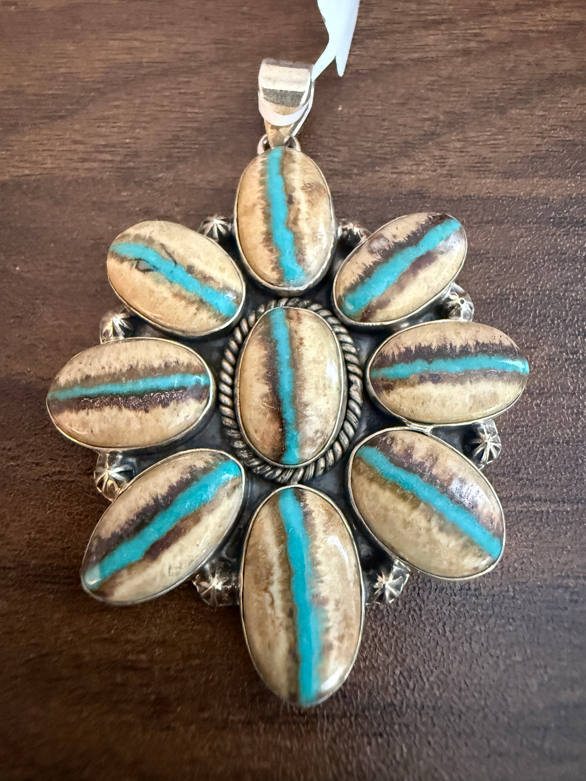 Royston Ribbon Turquoise Gemstone Huge Statement Pendant in Sterling Silver