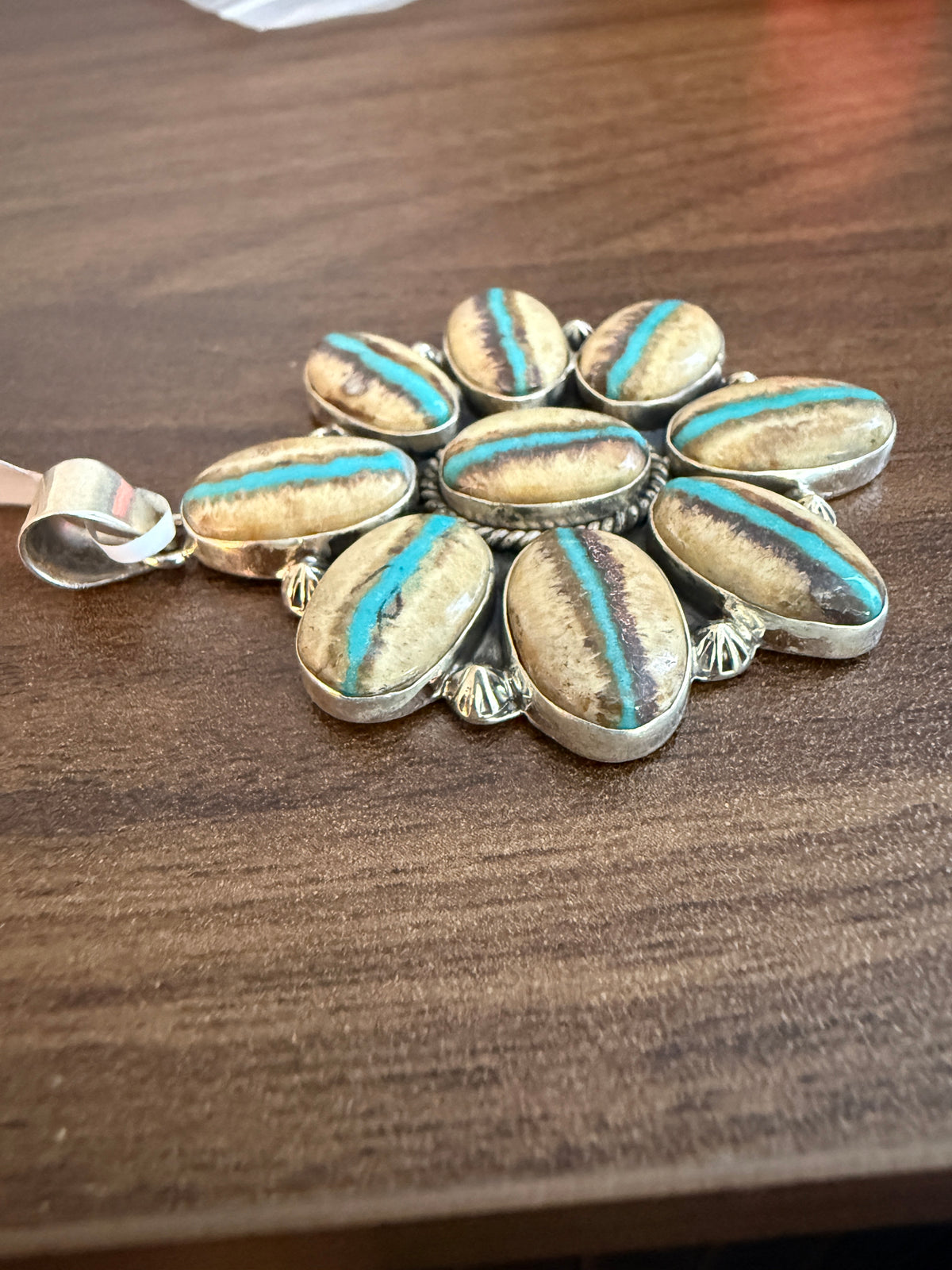 Royston Ribbon Turquoise Gemstone Huge Statement Pendant in Sterling Silver