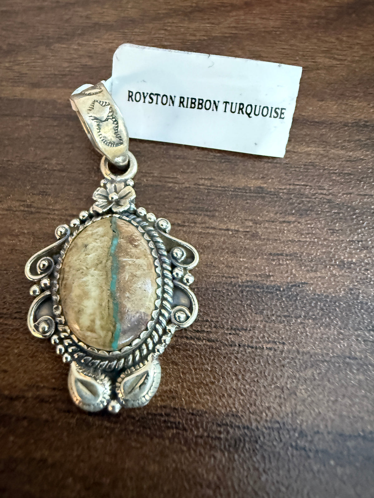 Royston Ribbon Turquoise Gemstone Necklace Pendant in Sterling Silver