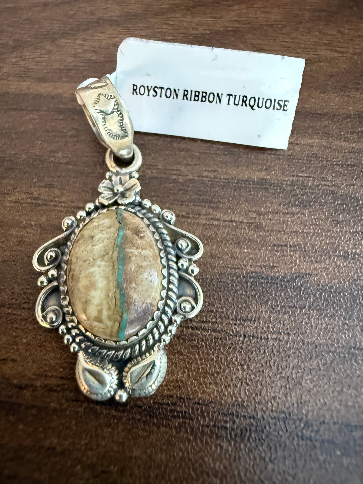 Royston Ribbon Turquoise Gemstone Necklace Pendant in Sterling Silver