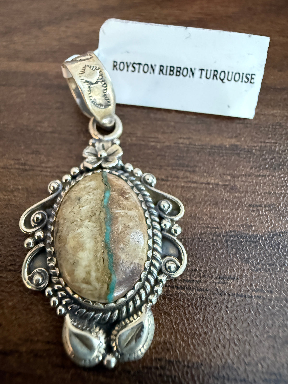 Royston Ribbon Turquoise Gemstone Necklace Pendant in Sterling Silver