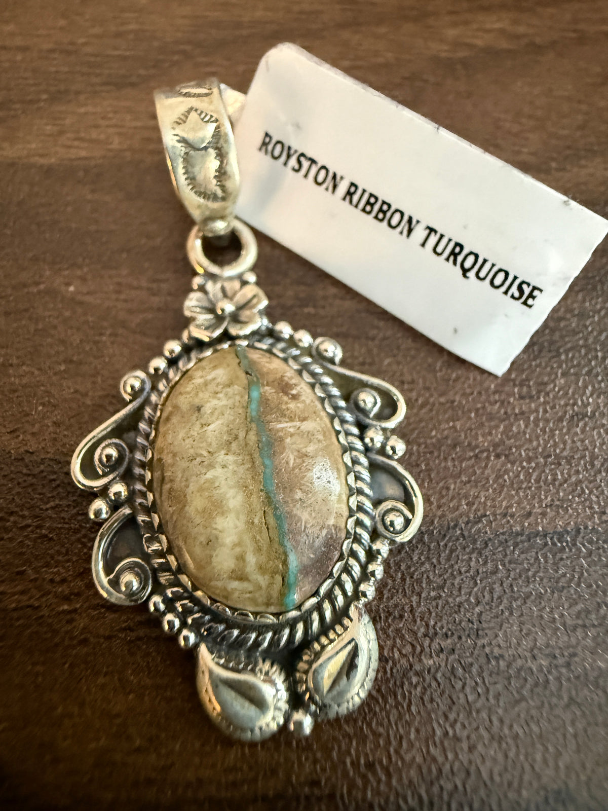Royston Ribbon Turquoise Gemstone Necklace Pendant in Sterling Silver