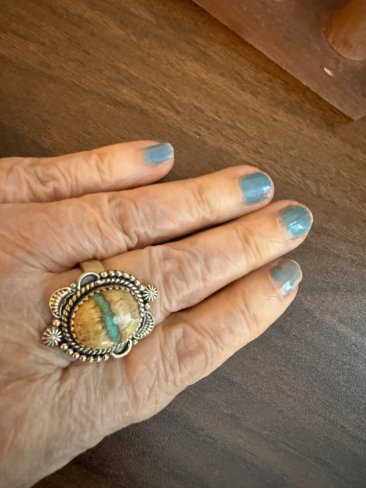 Royston Ribbon Turquoise 1.25 Inch Gemstone Adjustable Ring in Sterling Silver