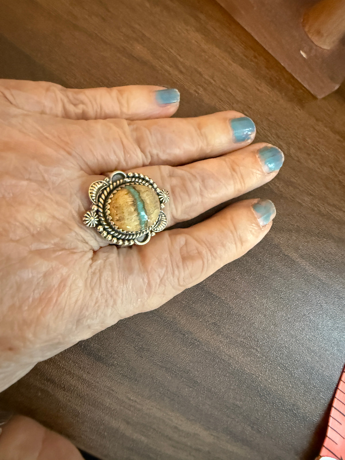 Royston Ribbon Turquoise 1.25 Inch Gemstone Adjustable Ring in Sterling Silver