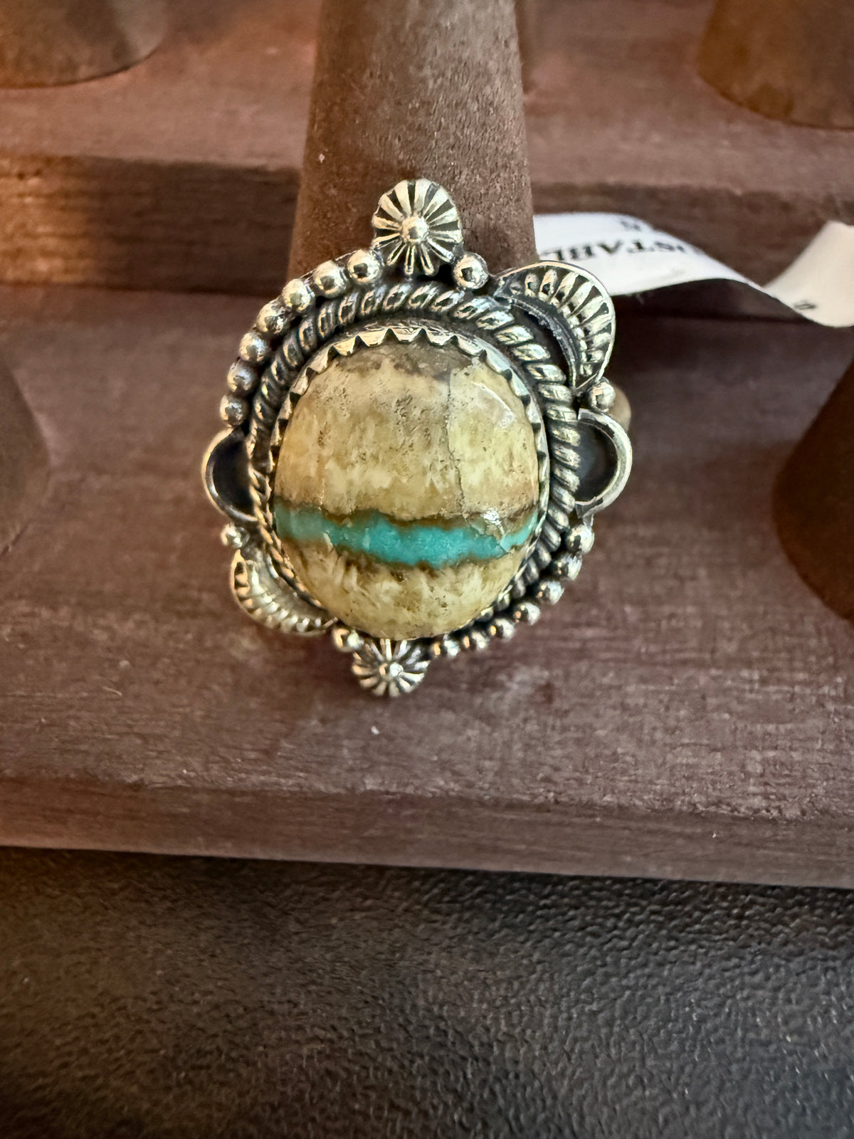 Royston Ribbon Turquoise 1.25 Inch Gemstone Adjustable Ring in Sterling Silver