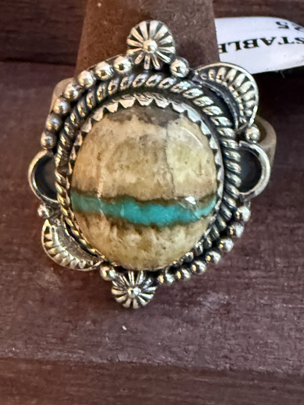 Royston Ribbon Turquoise 1.25 Inch Gemstone Adjustable Ring in Sterling Silver