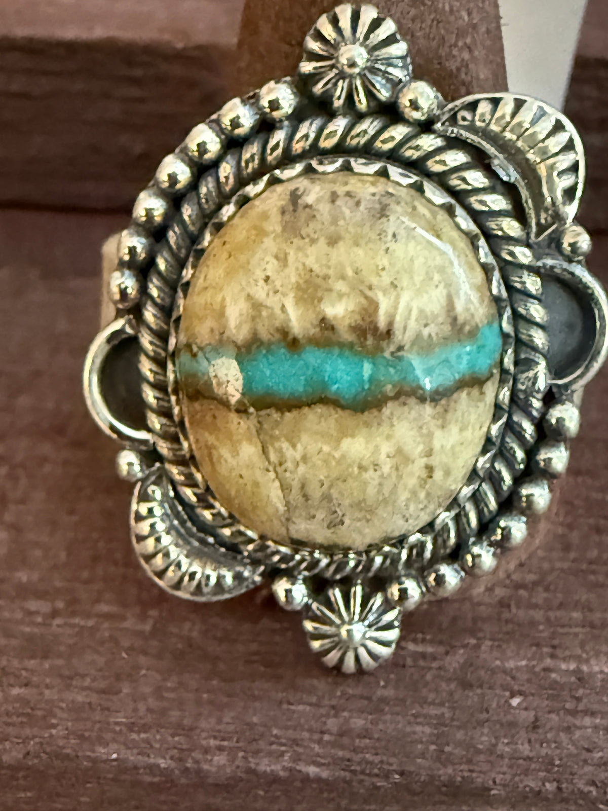 Royston Ribbon Turquoise 1.25 Inch Gemstone Adjustable Ring in Sterling Silver