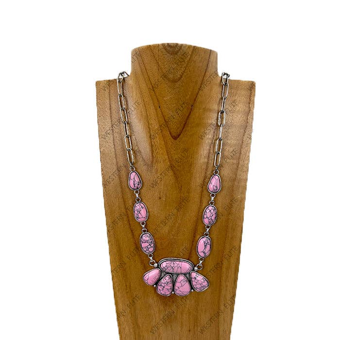 Handcrafted Boho Faux Light Pink Stone Animal Claw Necklace On Silver Chain 29 Inches Silver Elegant