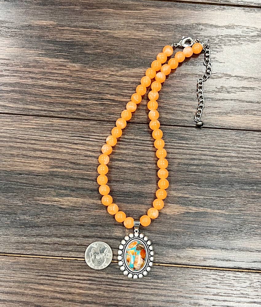 Gemstone Bead Necklace With 1.5 Inch Pendant 16 To 21 Silver Elegant