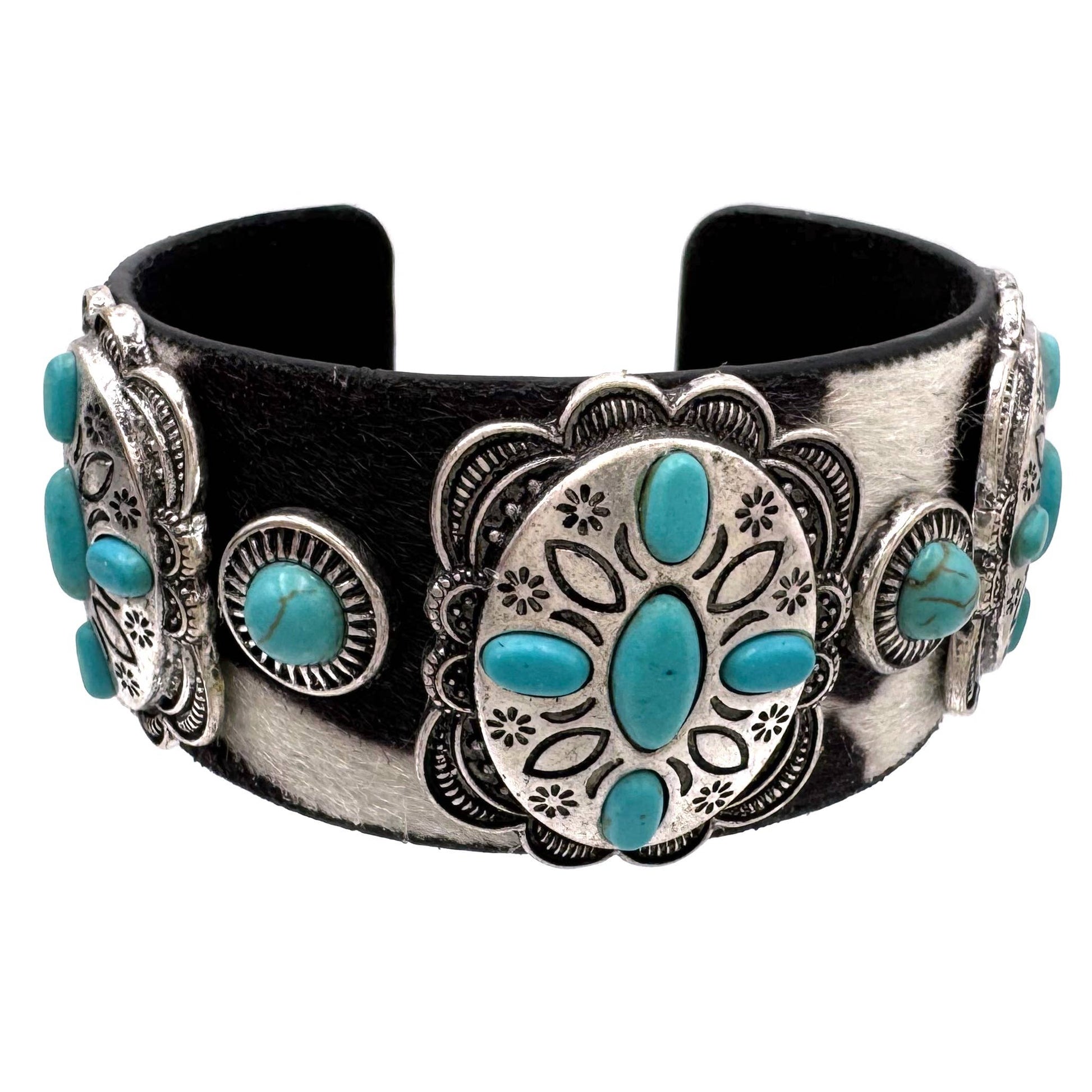 Western Concho Cowhide Hair Cuff Stylish Accessory for Unique Fashion Silver Elegant