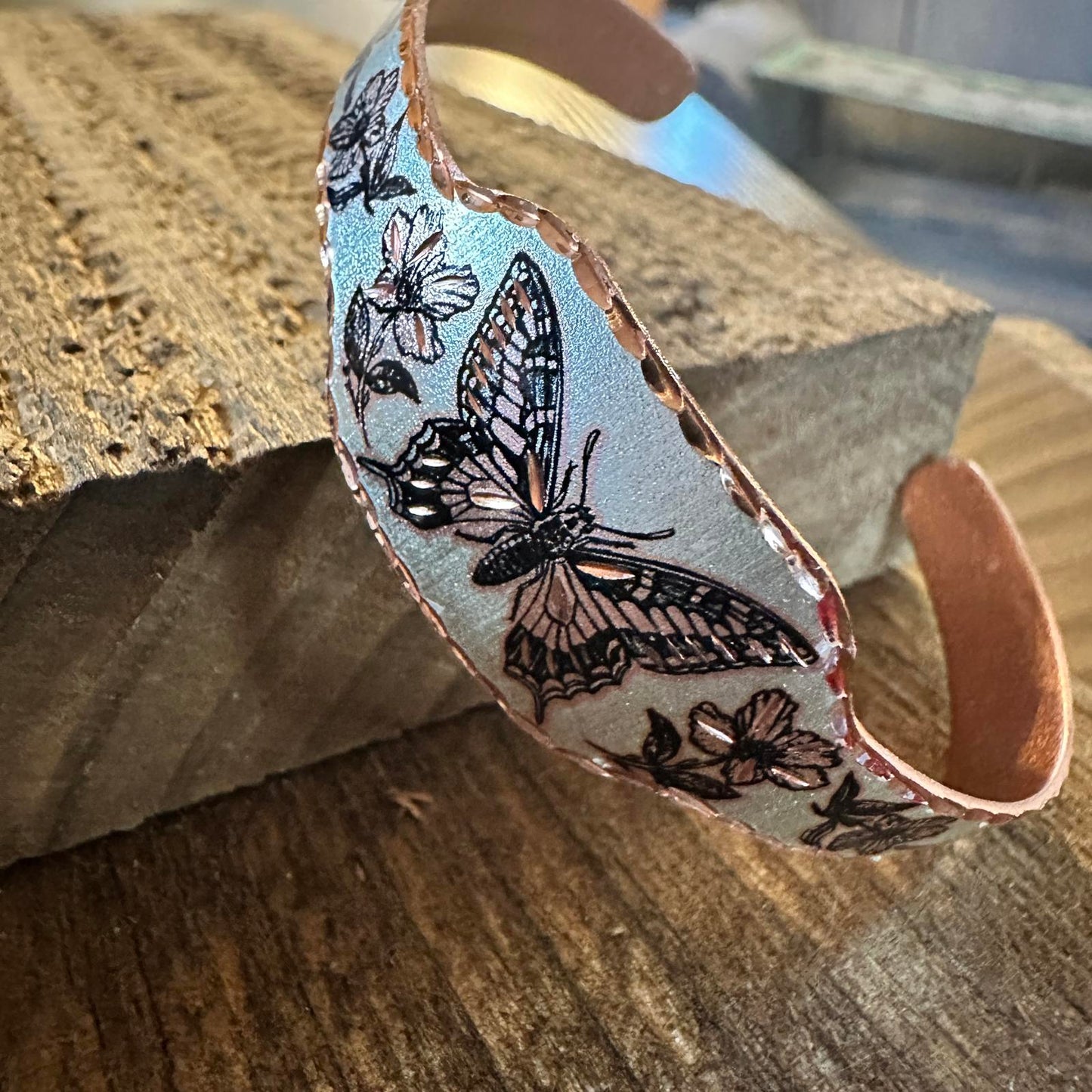 Boho Copper Diamond Cut Elegant Butterfly Cuff Bracelet ,Gift Box Silver Elegant