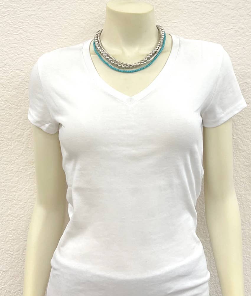 Handmade 16 Inch Silver Navajo Bead And Turquoise Necklace Silver Elegant