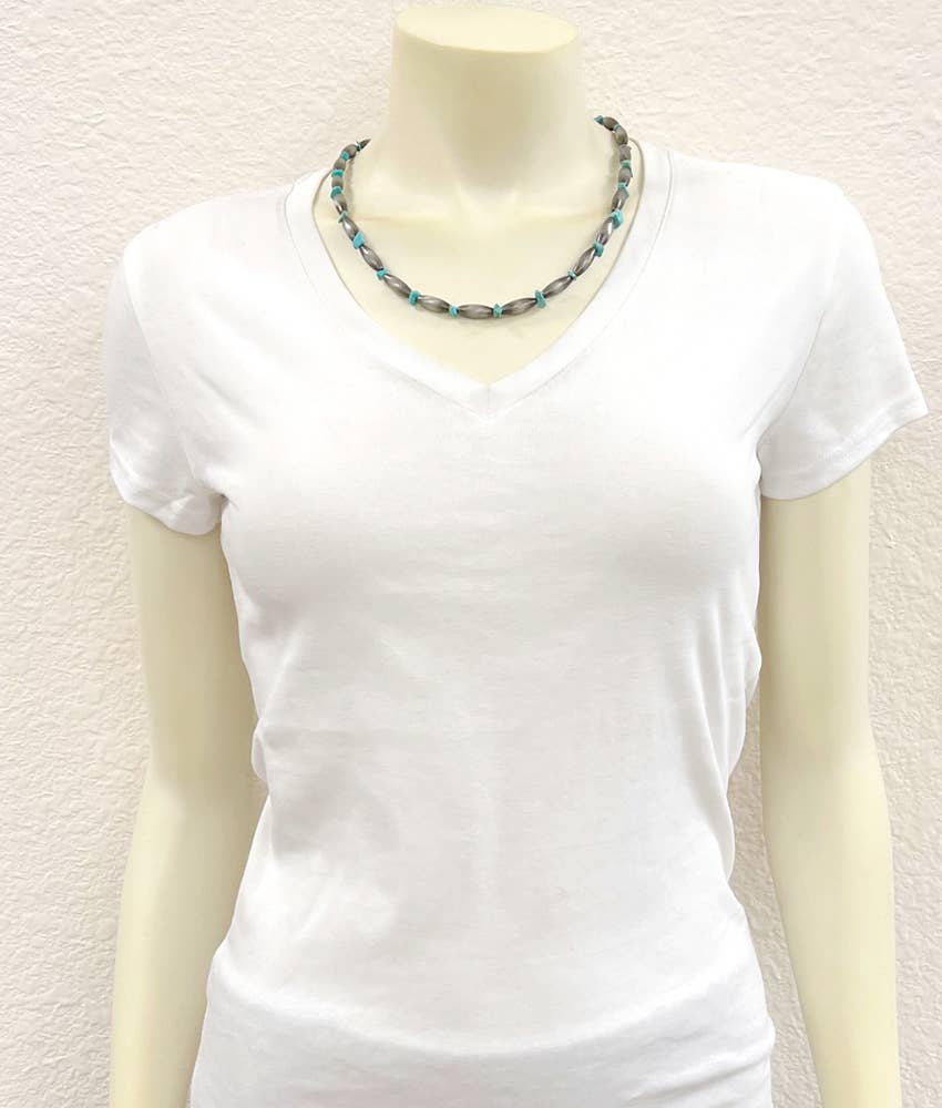 Handmade Navajo Style Turquoise Necklace Elongated Bead 18 To 23 Inch Extender Stone ISAC Trading Inc