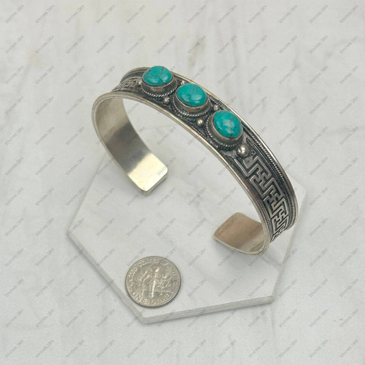 Navajo Style Blue Turquoise Natural Stone Bangle, Germain Silver WildWestBoho