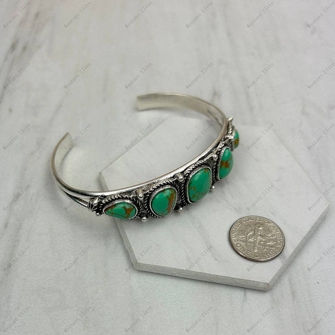 Navajo Style Silver Metal Bangle With Blue Turquoise Stone Silver Elegant