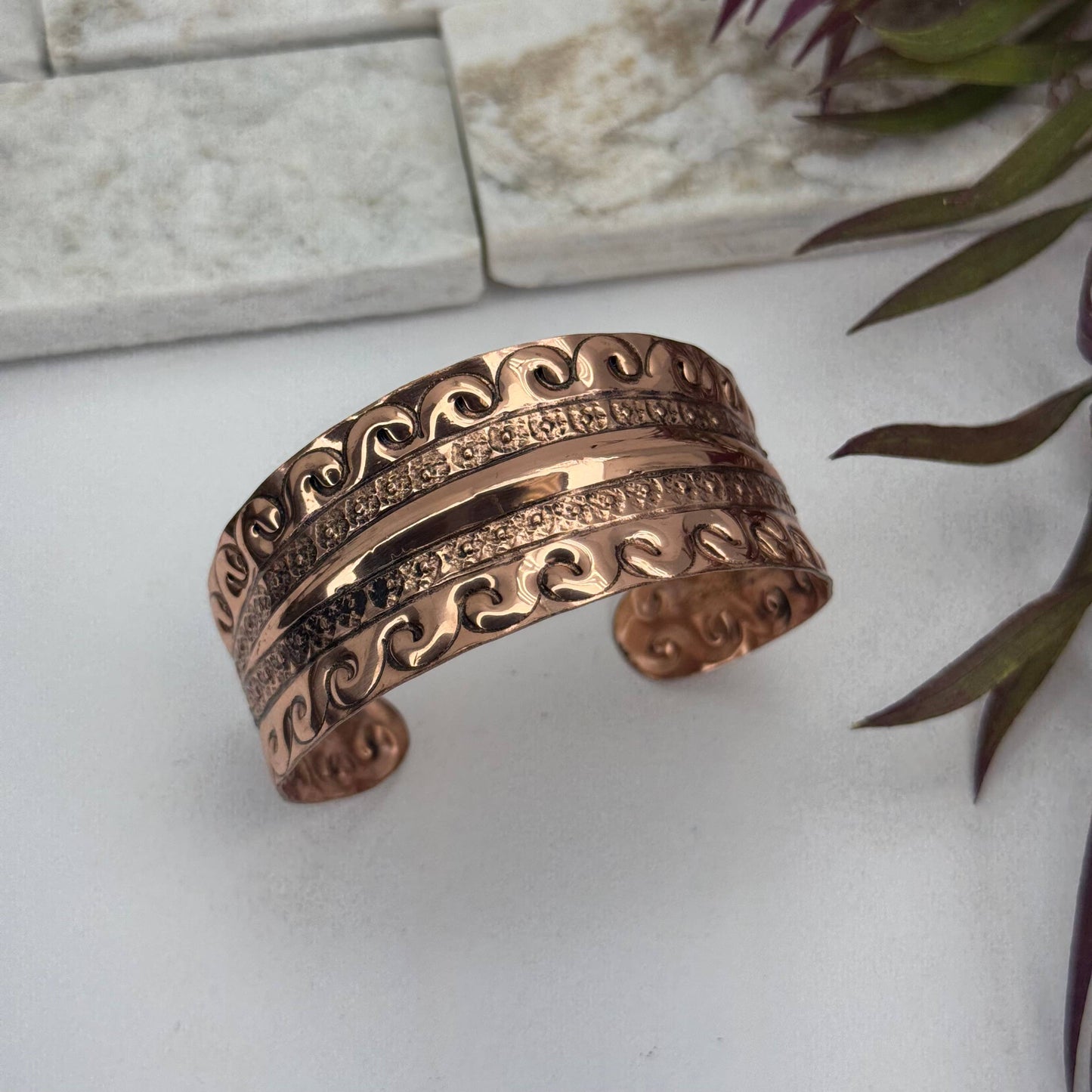 Ocean Wave Copper Cuff With Scrollwork Handcrafted Jewelry Anju Jewelry