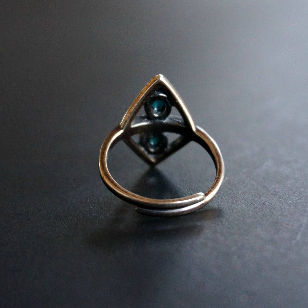Boho Native Inspired Turquoise Serenity Adjustable Sterling Silver Ring, Gift Box Silver Elegant