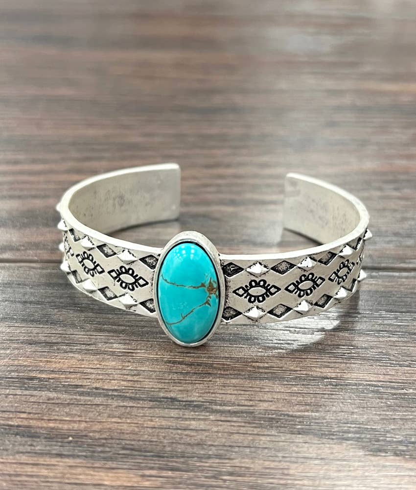 Navajo Style Turquoise Cuff Bracelet Natural Stone Jewelry Silver Elegant